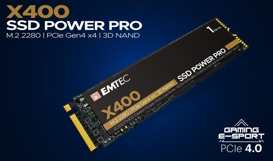 Emtec - Disque SSD Interne Collection X400 Power Pro M.2 2280 NVMe - 4To,  4TB - ECSSD4TX400 - PCIe Gen4x4-3D NAND - Idéal pour Gamer, Jeux Vidéo