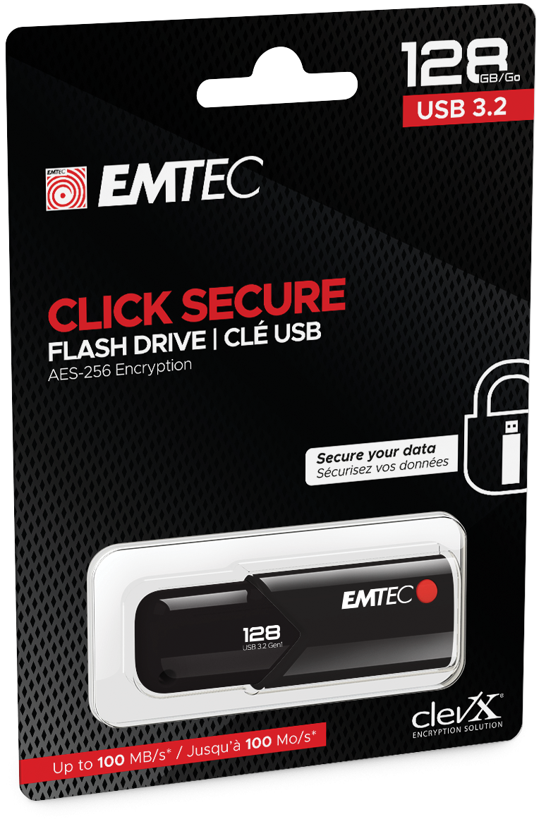 Emtec B110 128GB USB 3.2 Click Easy Flash Drive in Purple